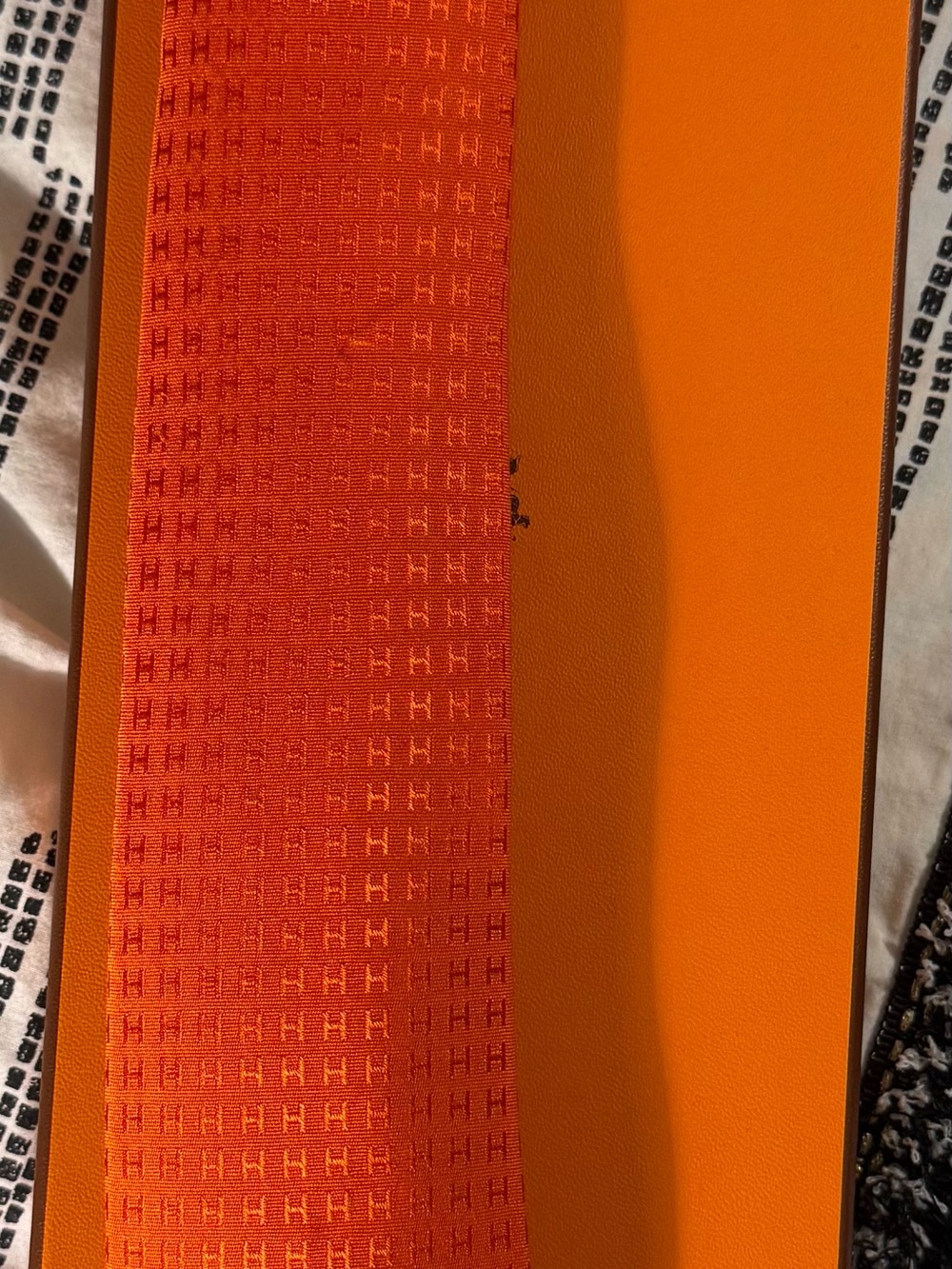 Hermes Orange Silk Tie with Tone-on-Tone H Motif
